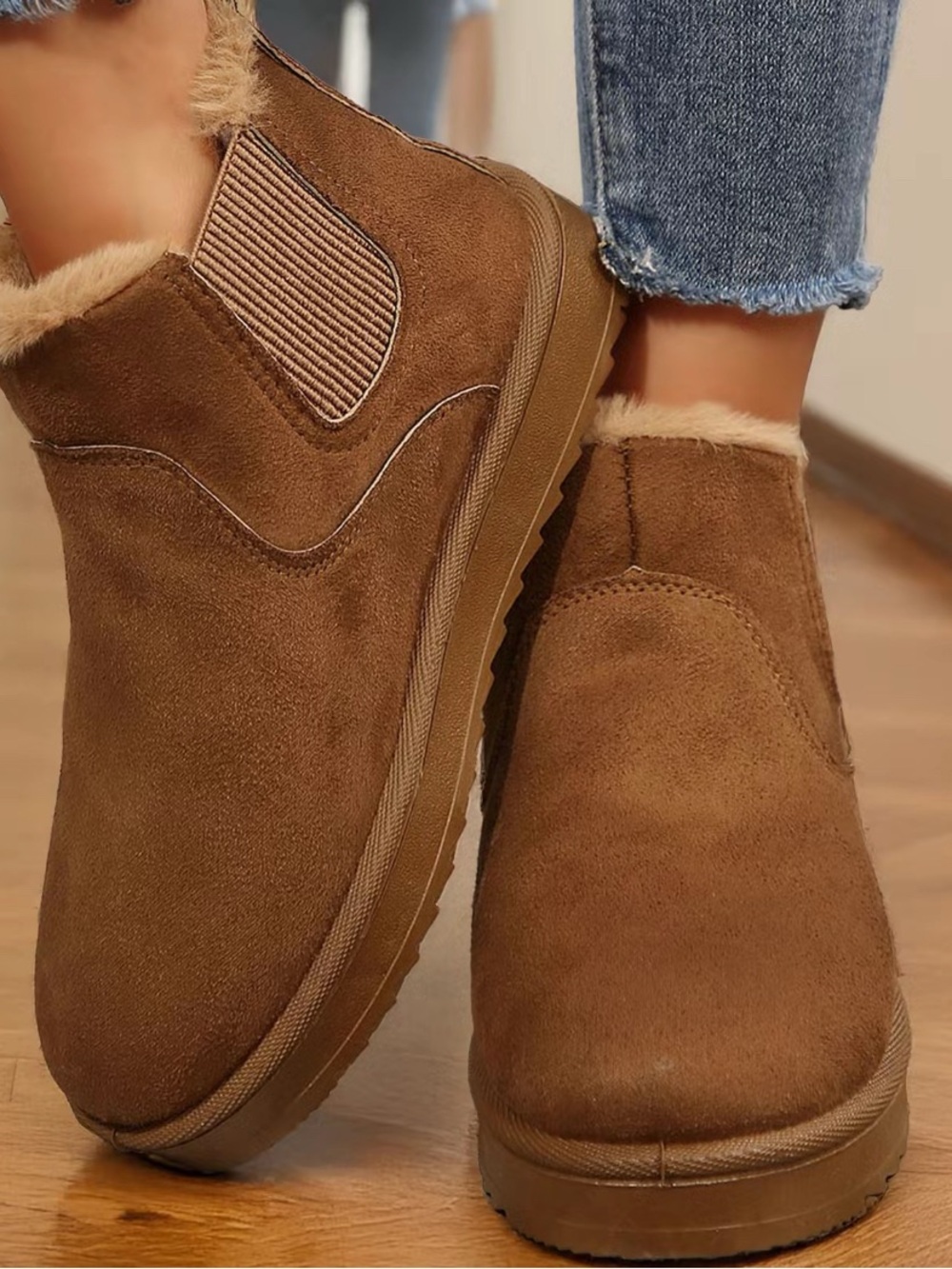 Cozy Suede Ankle Boots - Brown